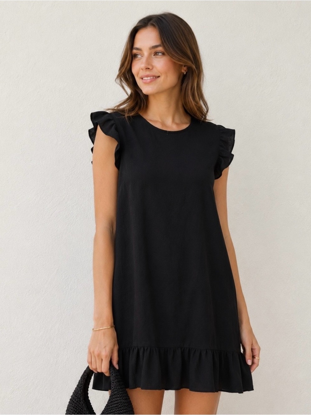 Nordstrom Black Ruffle Sleeve Mini Dress